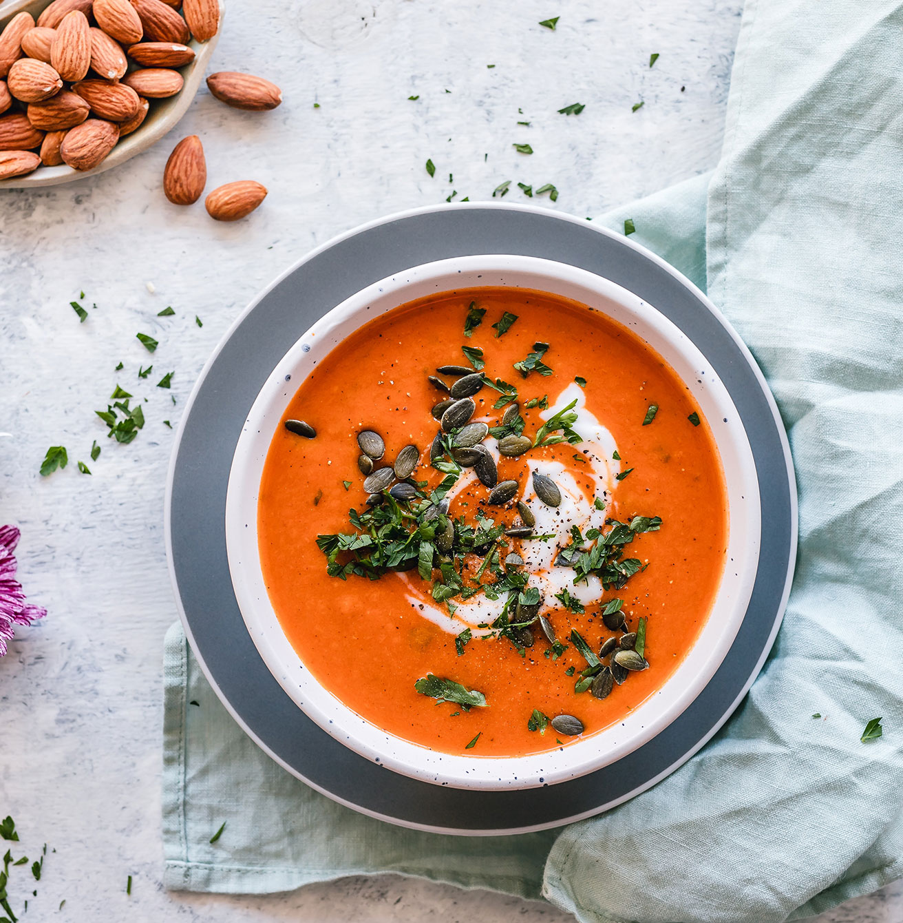 Pumpkin soup with grilled almonds